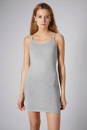 TOPSHOP Women Size 8 Strappy Cami Tunic Dress Gray Cotton Basic Layer 