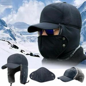 Men Women Winter Aviator Bomber Hat Trooper Ear Flap Ski Trapper Face Mask Cap